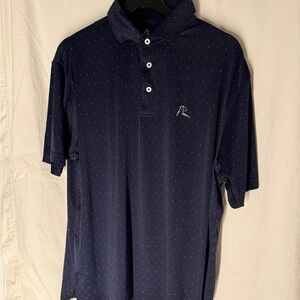 Rhoback Blue Polo Shirt with Red & Blue dots and Moisture Wicking Fabric